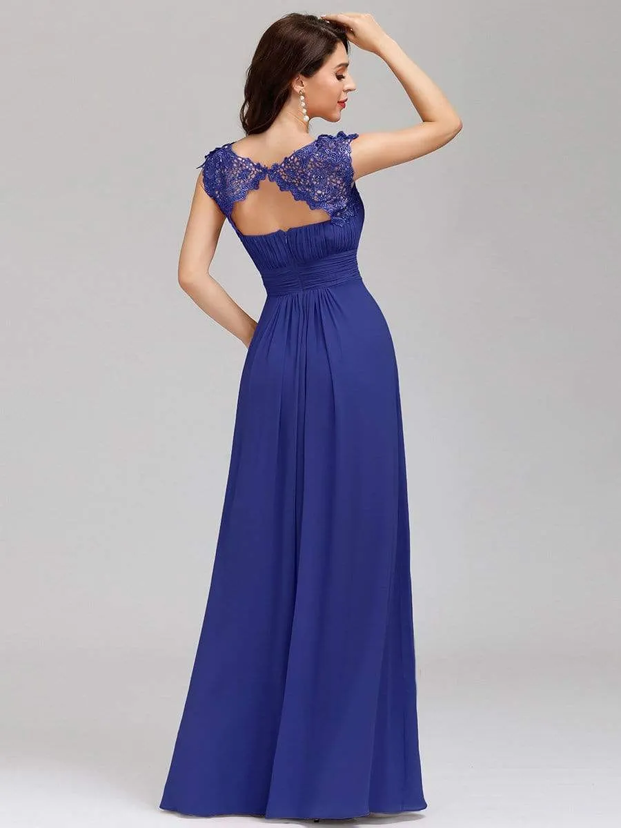 Elegant Lace Cap Sleeve Maxi Long Chiffon Bridesmaid Dress