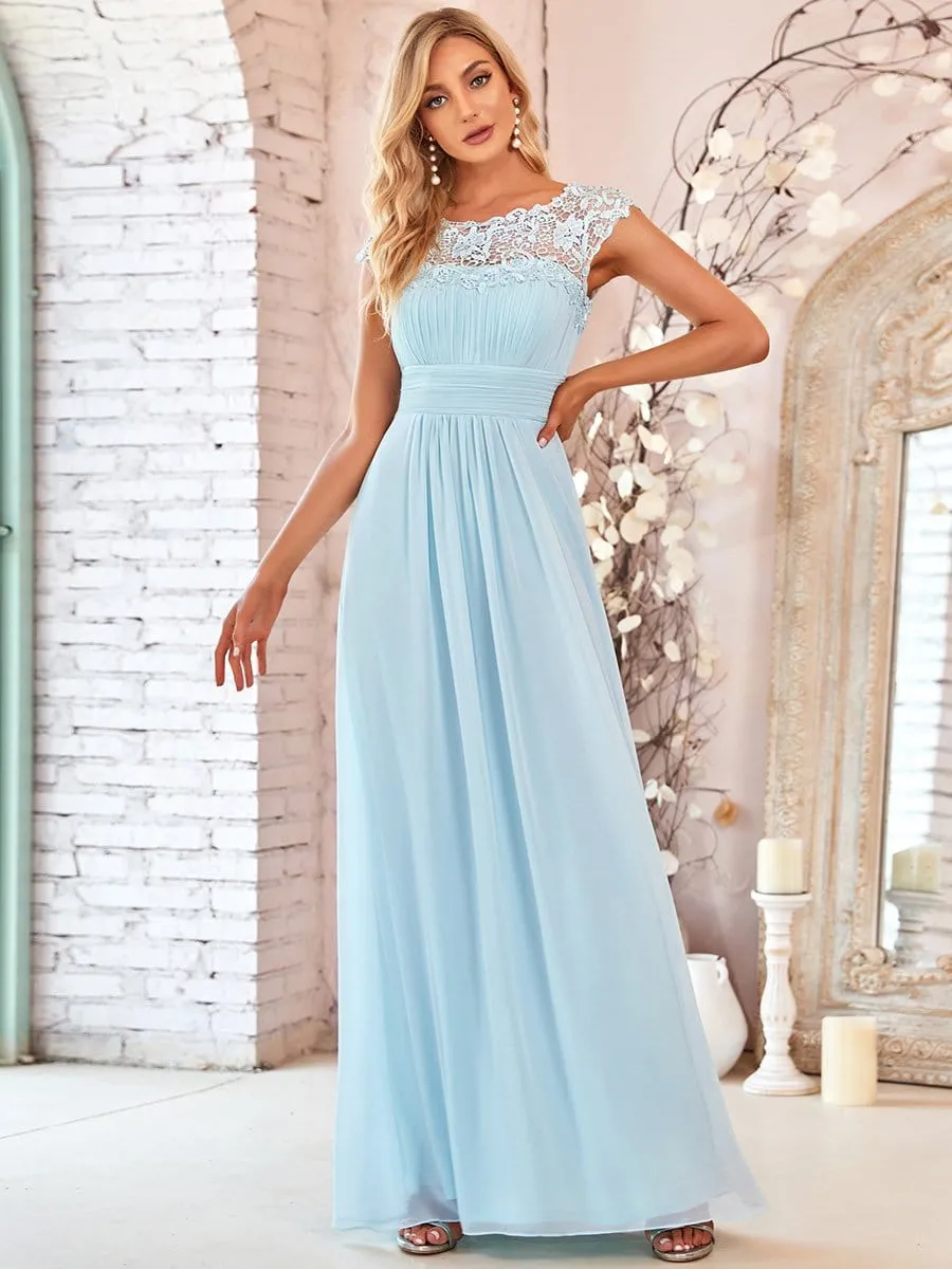 Elegant Lace Cap Sleeve Maxi Long Chiffon Bridesmaid Dress