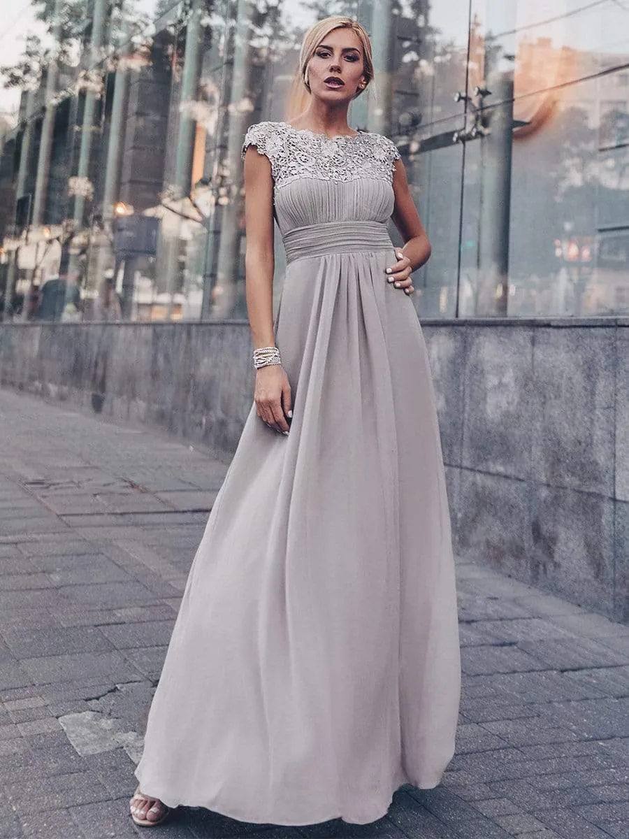 Elegant Lace Cap Sleeve Maxi Long Chiffon Bridesmaid Dress