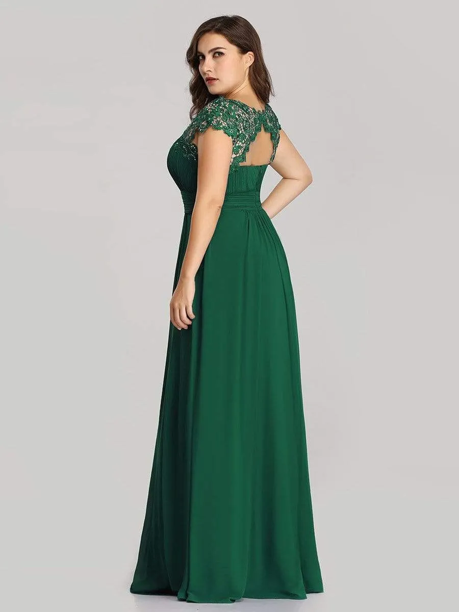 Elegant Lace Cap Sleeve Maxi Long Chiffon Bridesmaid Dress