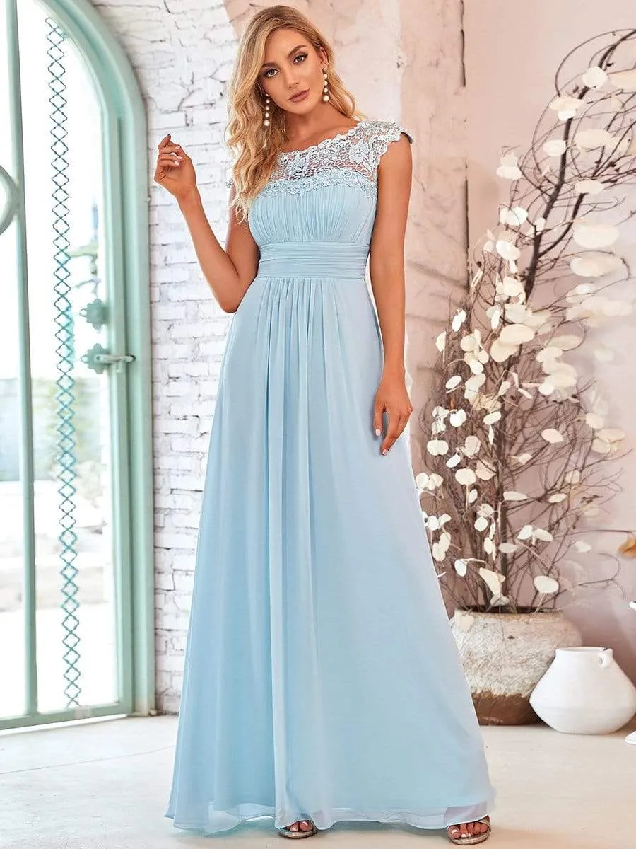 Elegant Lace Cap Sleeve Maxi Long Chiffon Bridesmaid Dress