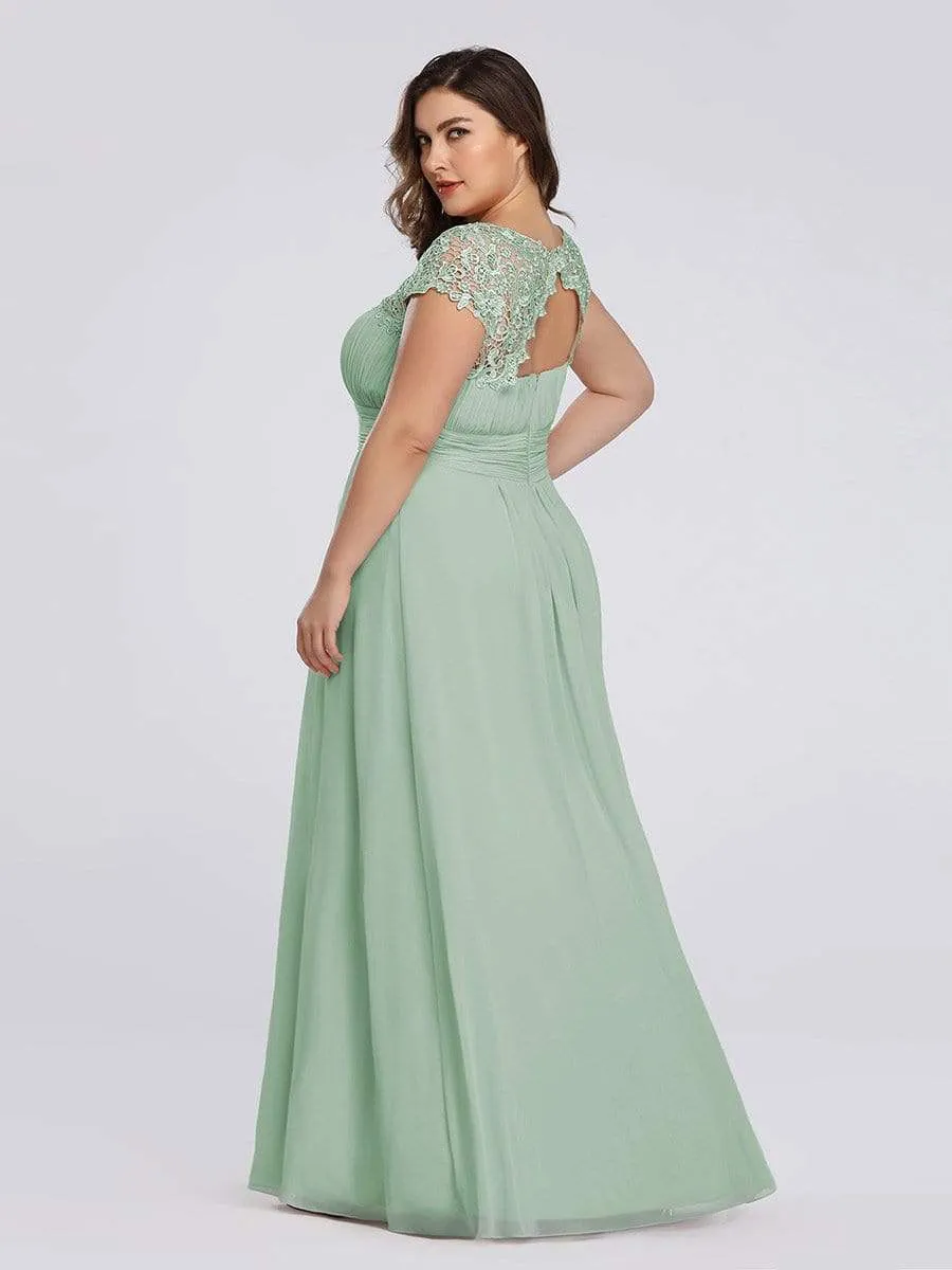 Elegant Lace Cap Sleeve Maxi Long Chiffon Bridesmaid Dress