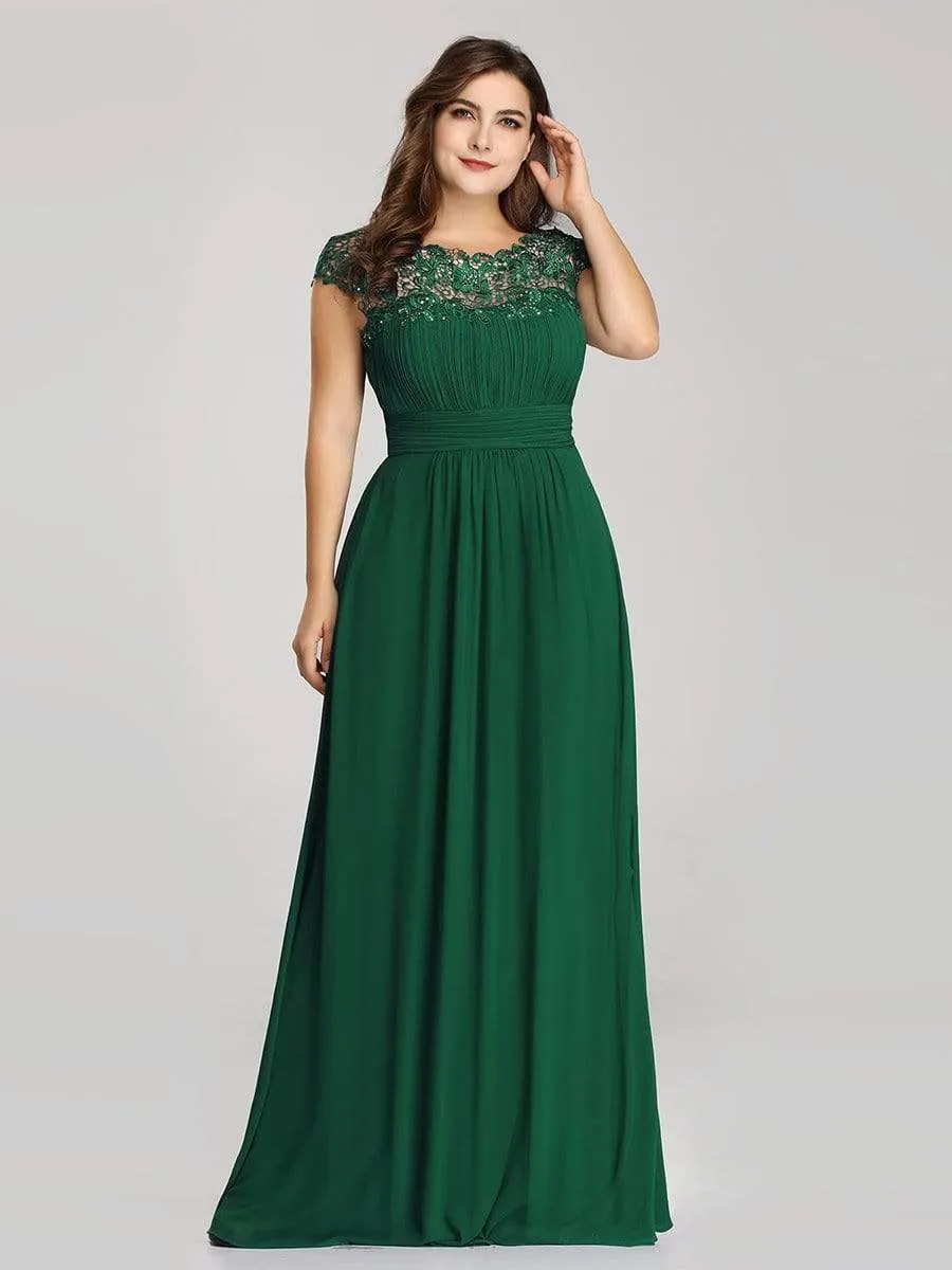 Elegant Lace Cap Sleeve Maxi Long Chiffon Bridesmaid Dress