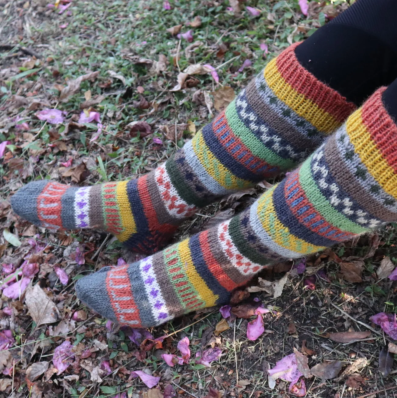 Fair Trade Ethical Long Patterned Socks in Grey Brown Blue