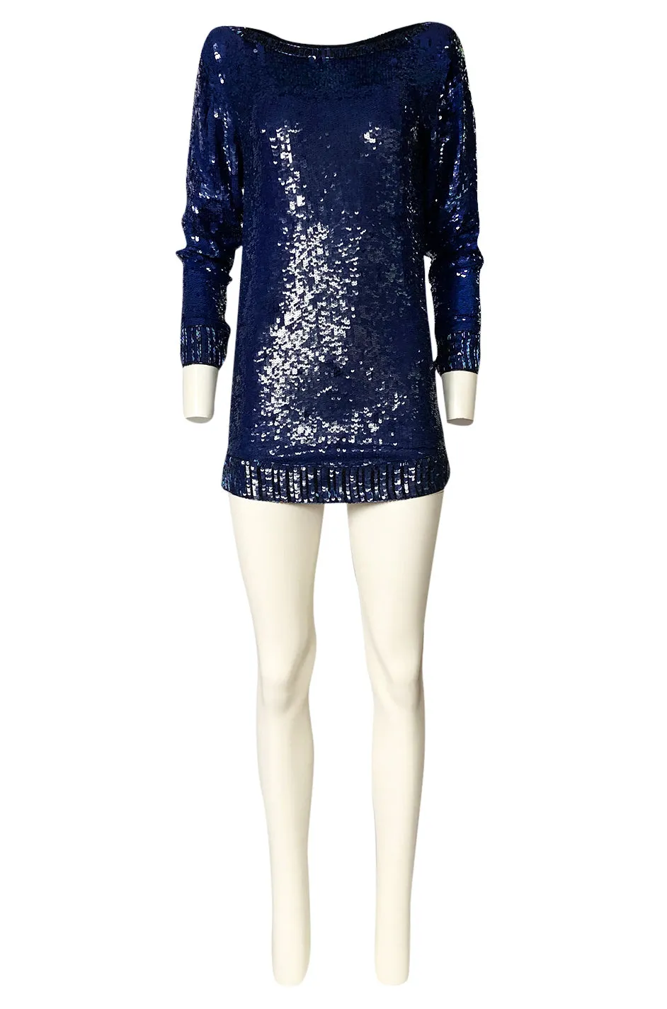 Fall 1985 Yves Saint Laurent Densely Covered Blue Sequin Micro Mini or Tunic