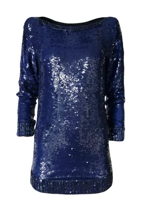 Fall 1985 Yves Saint Laurent Densely Covered Blue Sequin Micro Mini or Tunic