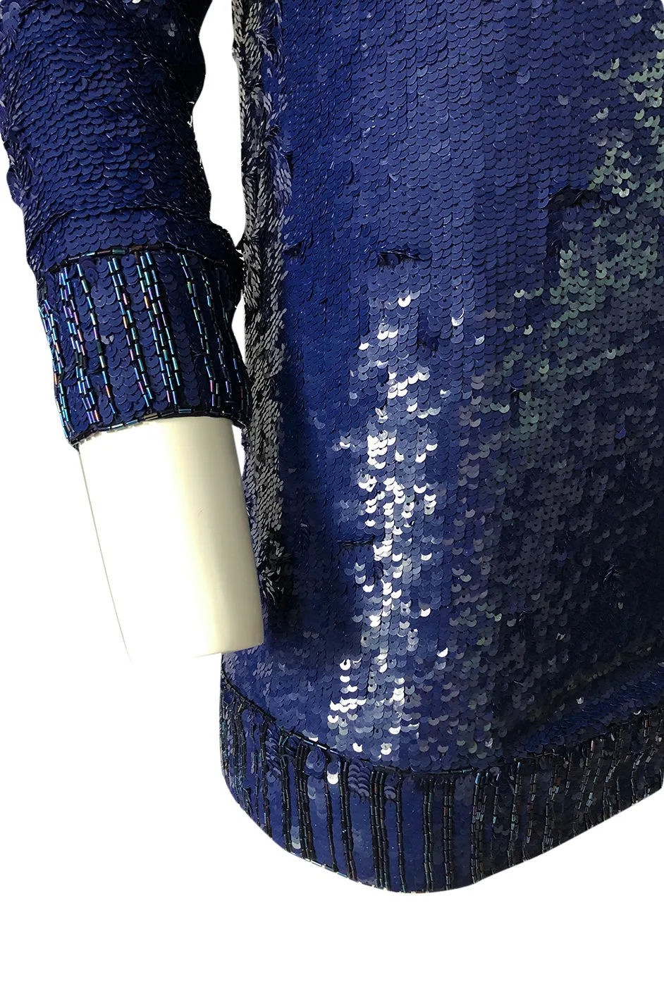 Fall 1985 Yves Saint Laurent Densely Covered Blue Sequin Micro Mini or Tunic