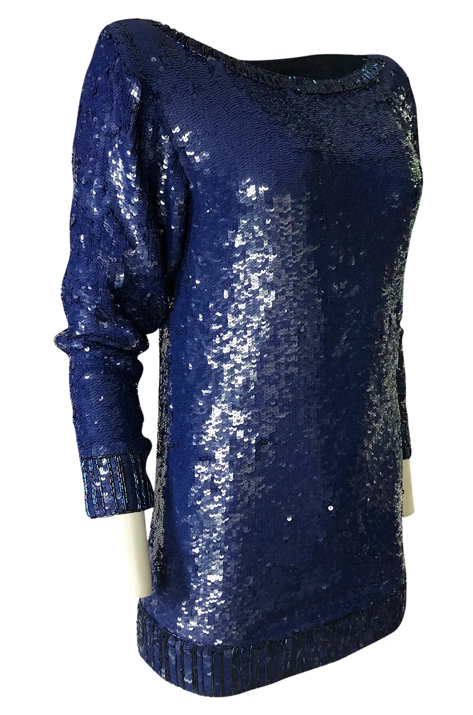 Fall 1985 Yves Saint Laurent Densely Covered Blue Sequin Micro Mini or Tunic