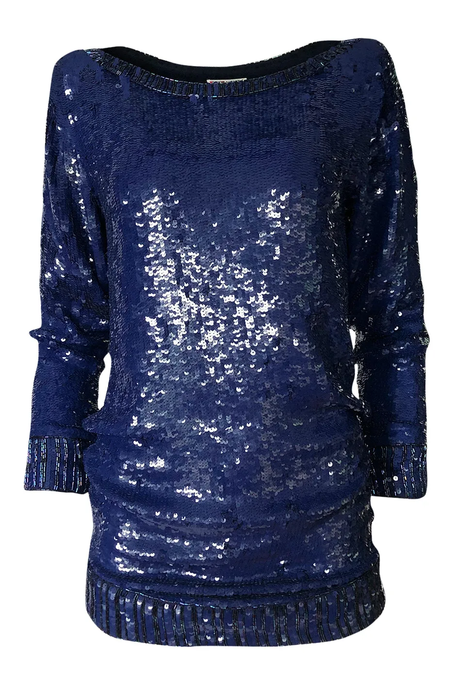 Fall 1985 Yves Saint Laurent Densely Covered Blue Sequin Micro Mini or Tunic