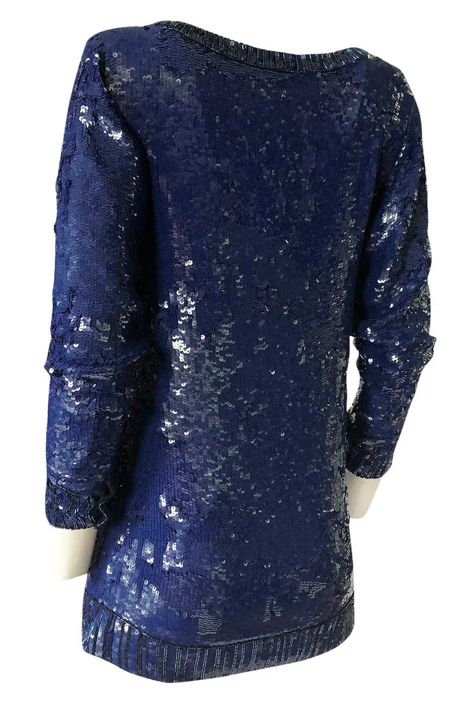 Fall 1985 Yves Saint Laurent Densely Covered Blue Sequin Micro Mini or Tunic