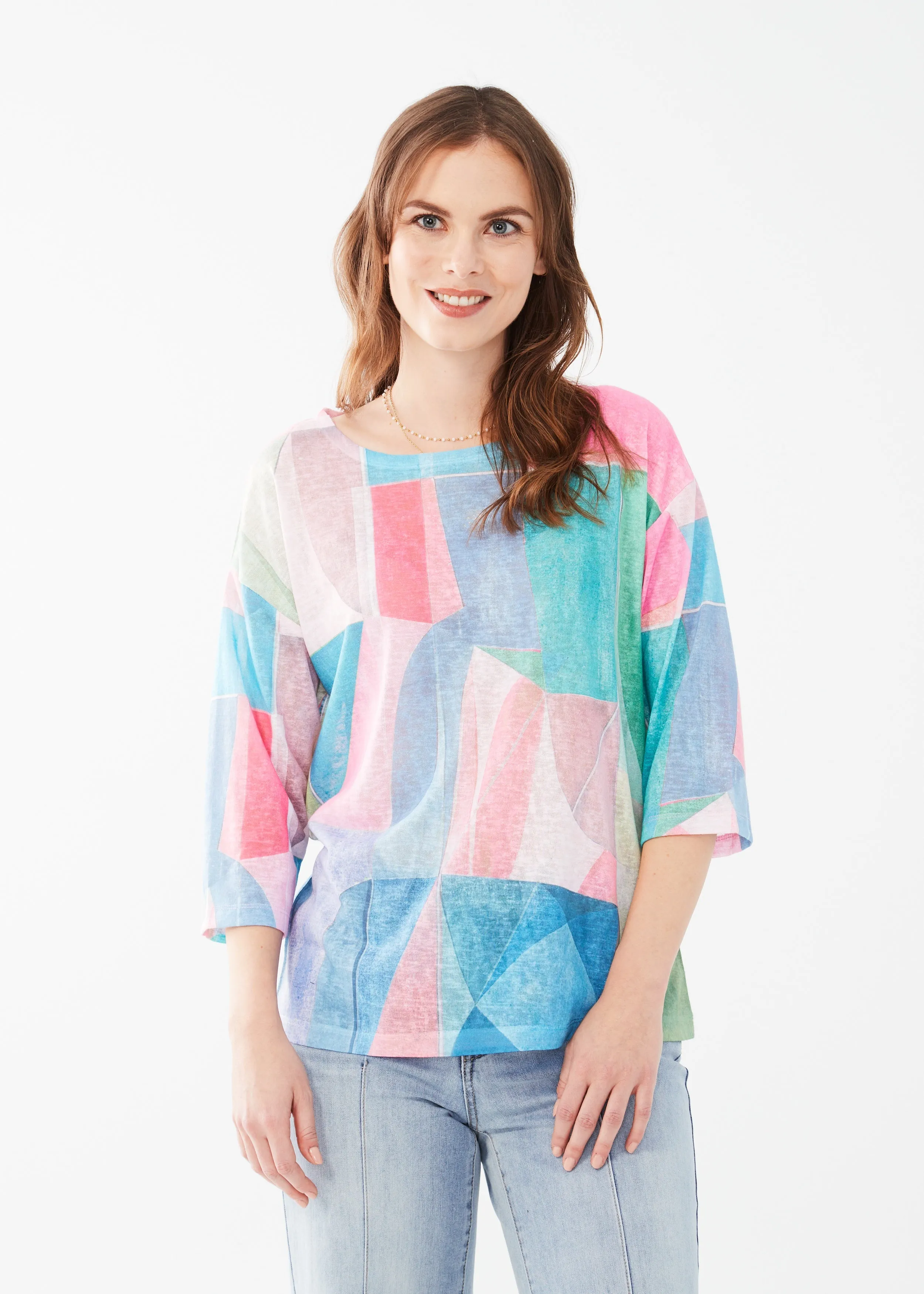 FDJ Drop Shoulder 3/4 Sleeve Top 3593451-MDG Mod Geo - 1 ONLY SIZE X-SMALL - 20% OFF