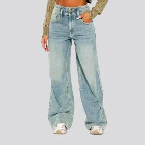 Floor-length double-waistline jeans