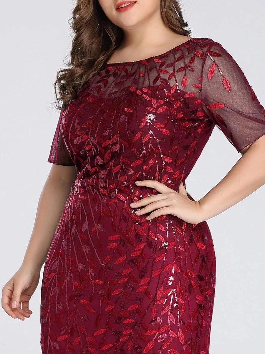 Floral Sequin Print Plus Size Mermaid Tulle Evening Dress