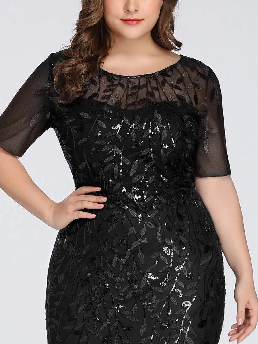 Floral Sequin Print Plus Size Mermaid Tulle Evening Dress