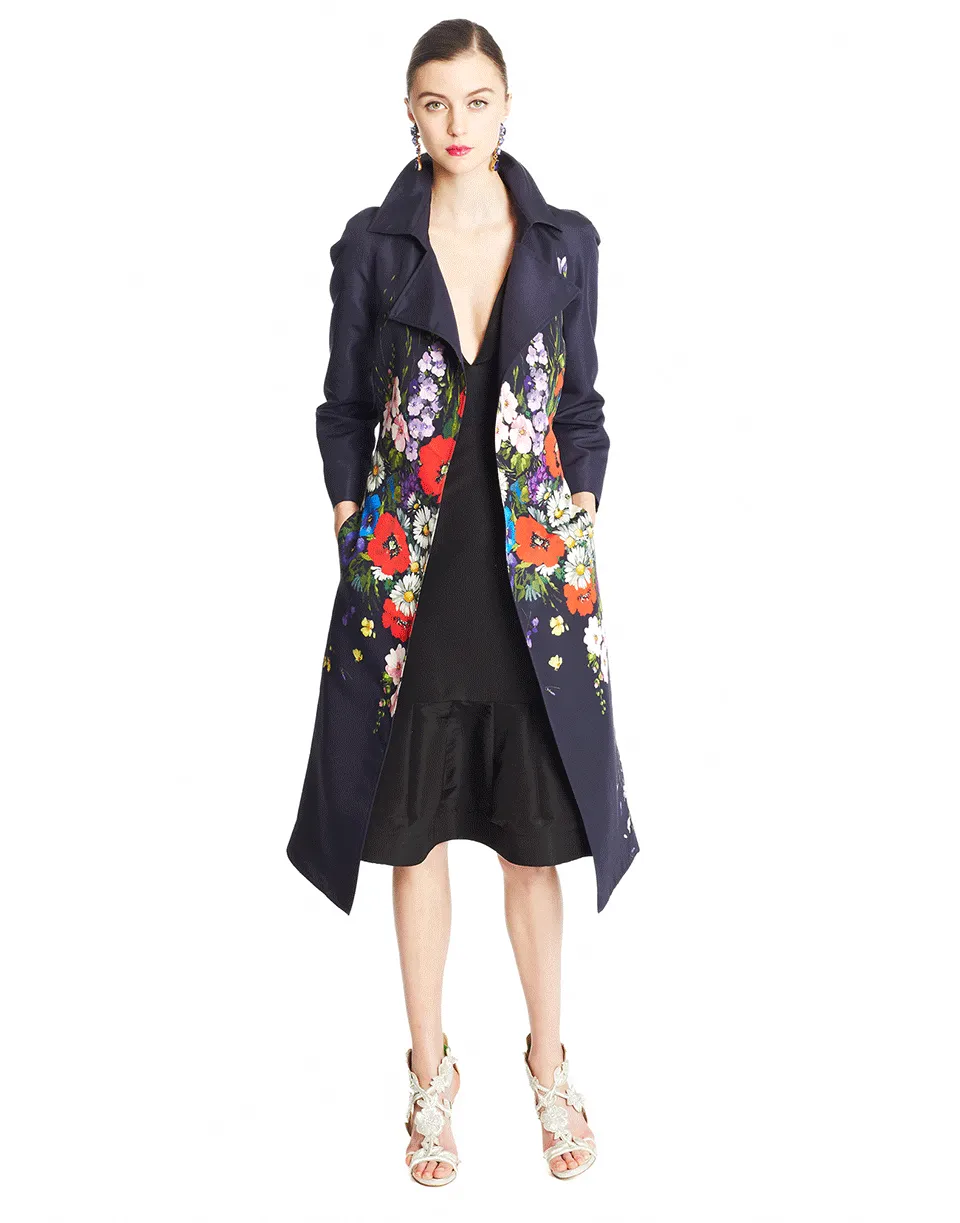 Flower Print Trench Coat