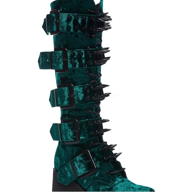 Funki Buys | Boots | Women's Green Wedge Platform Rivet Boots