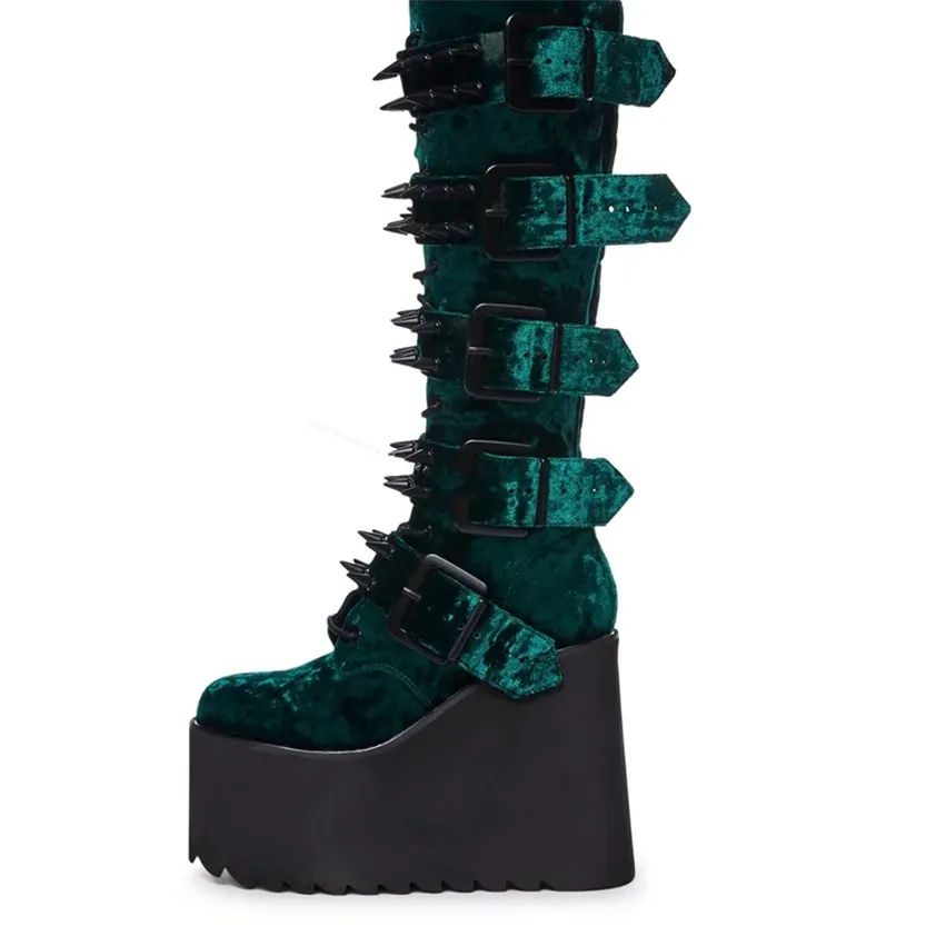 Funki Buys | Boots | Women's Green Wedge Platform Rivet Boots