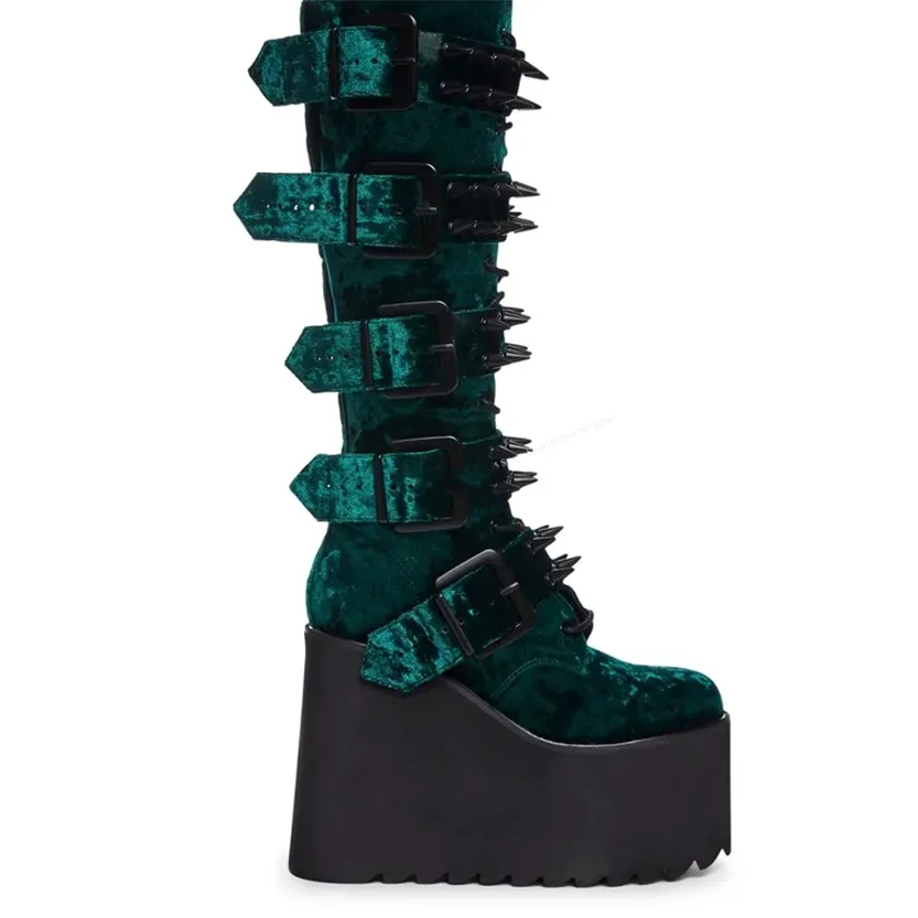 Funki Buys | Boots | Women's Green Wedge Platform Rivet Boots