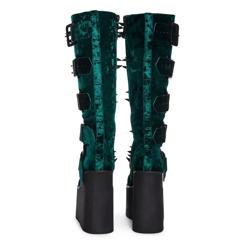 Funki Buys | Boots | Women's Green Wedge Platform Rivet Boots