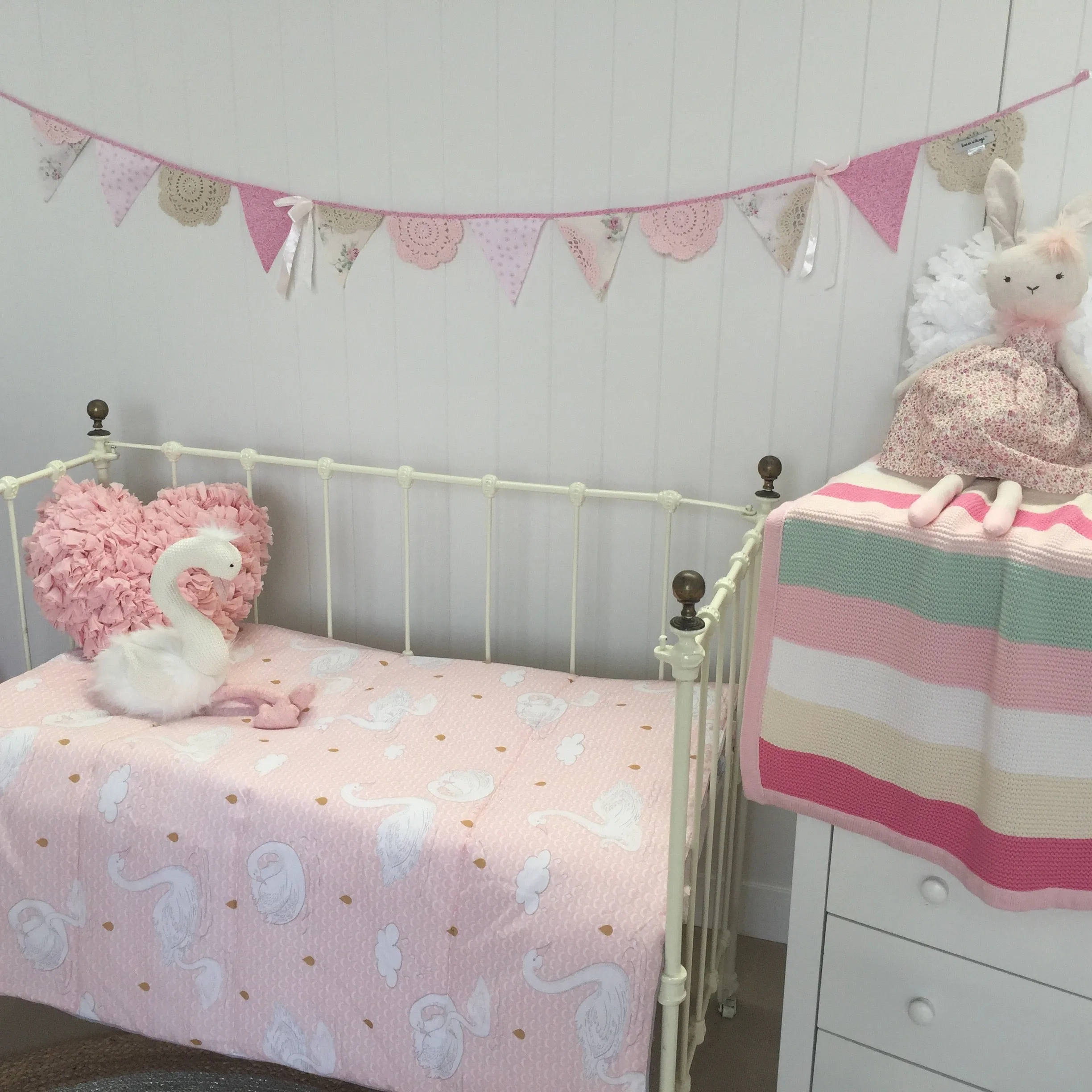 Funky Stripe Pink Pastels Cotton Knit Baby Blanket & Bonus Emma Heart Rattle