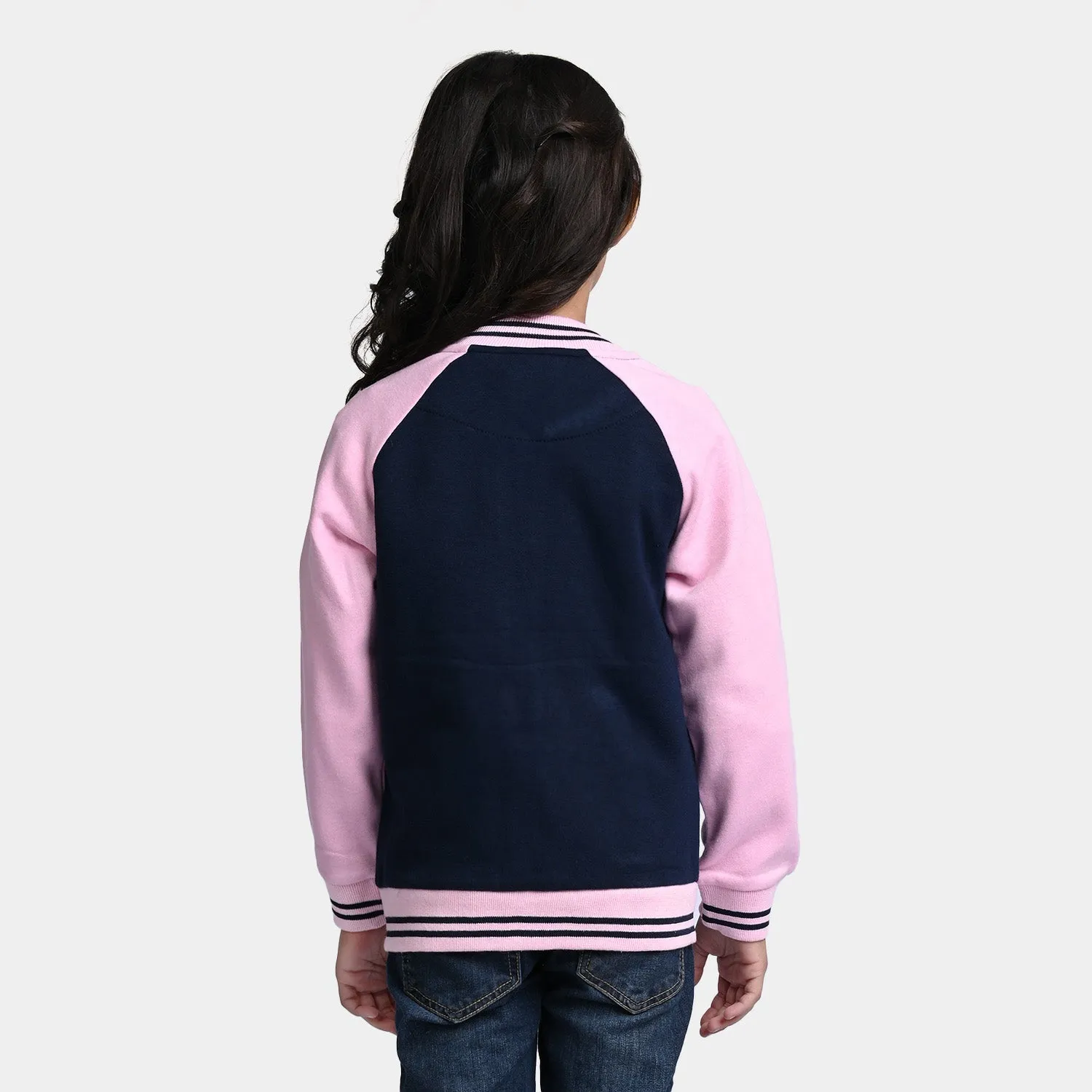 Girls Fleece Knitted Jacket Heart-Pink/Navy