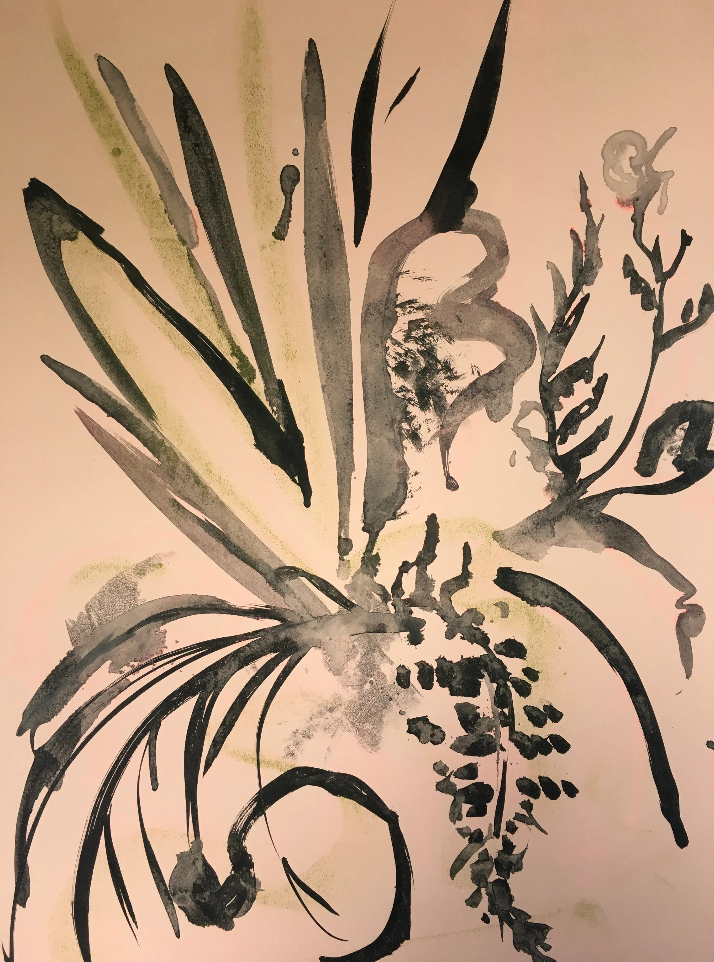 Grasses, Ink and Pastel Study