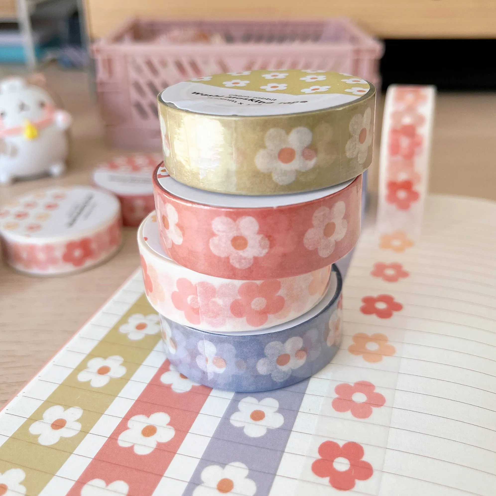 Green Pastel Daisies Washi Tape by Cherry Rabbit