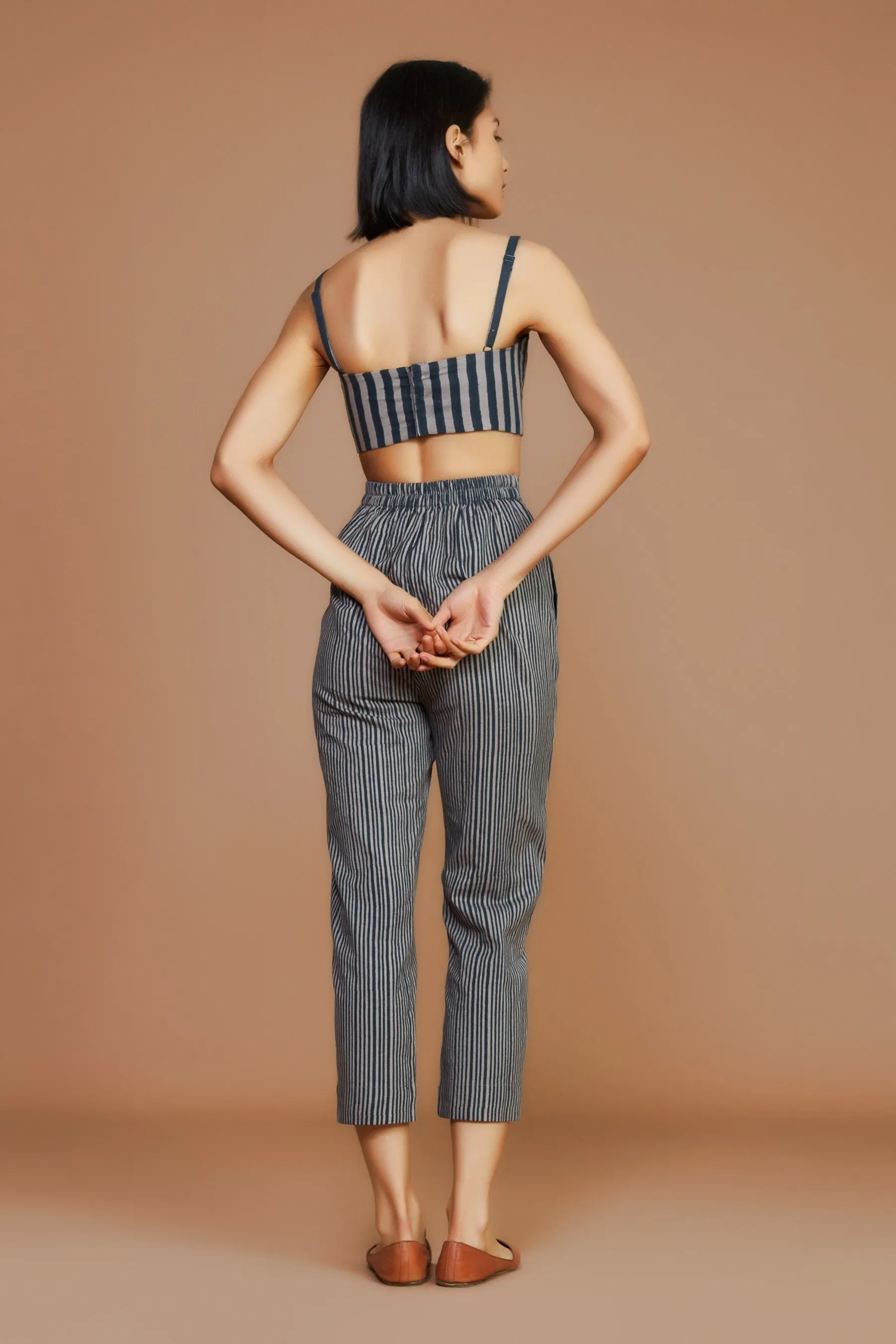 Grey Black Striped Cotton Corset Top