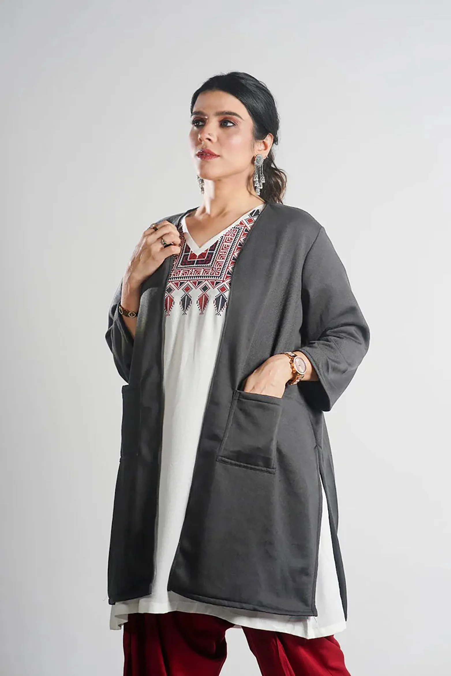 Grey Longline Shrug - Solid