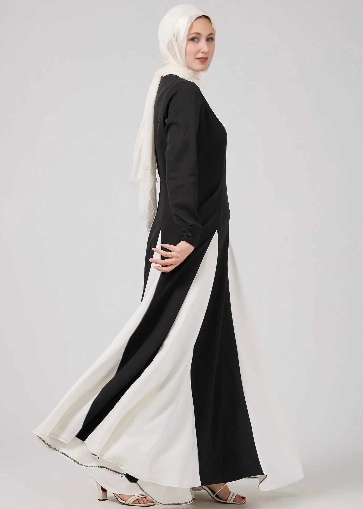 Ibtisam Monochrome Grace Maxi Dress with Flowing Panel Design