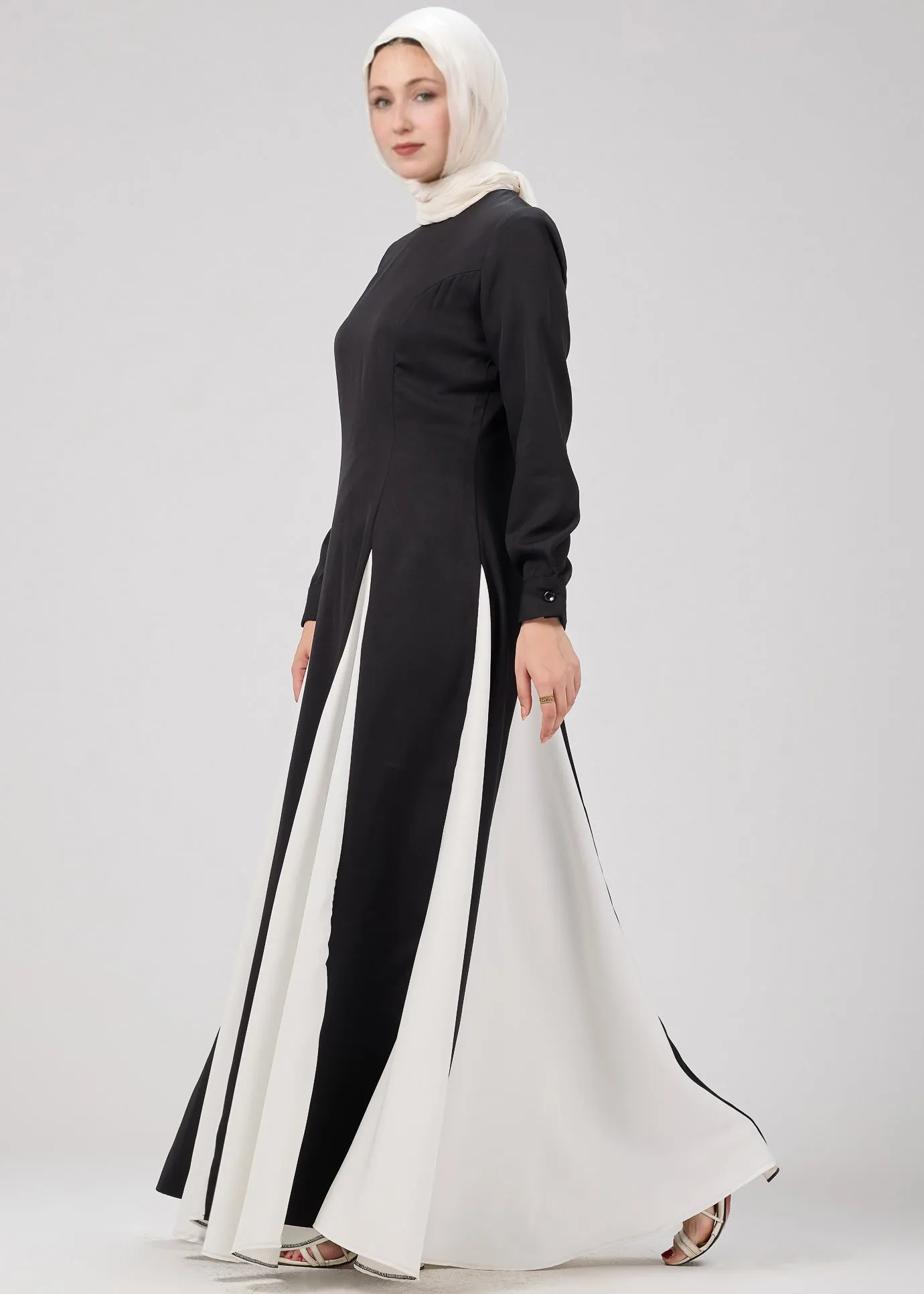 Ibtisam Monochrome Grace Maxi Dress with Flowing Panel Design