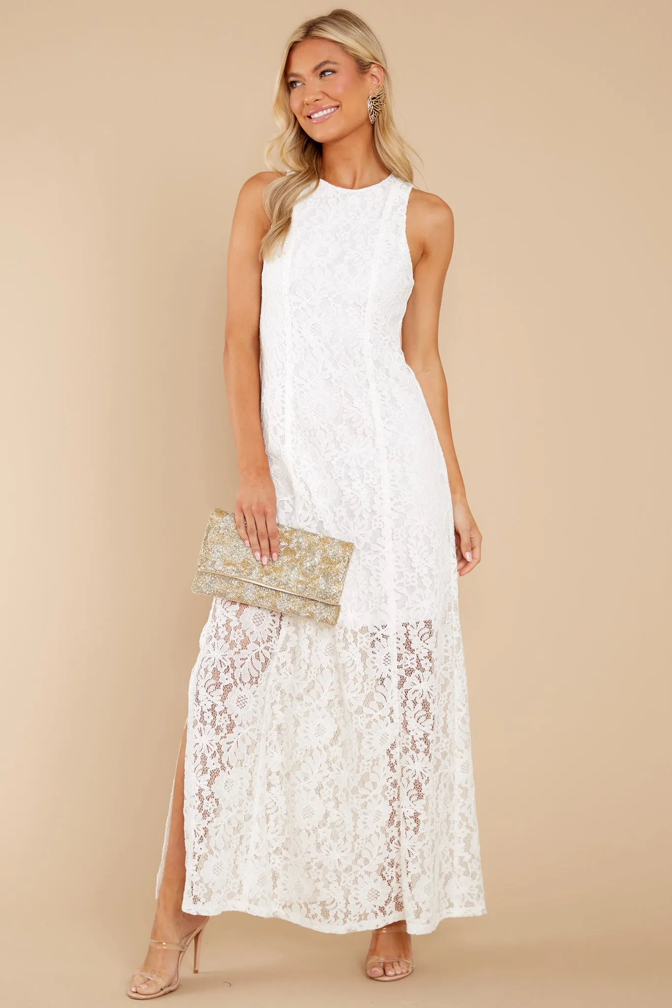 Irresistible Charm White Lace Maxi Dress