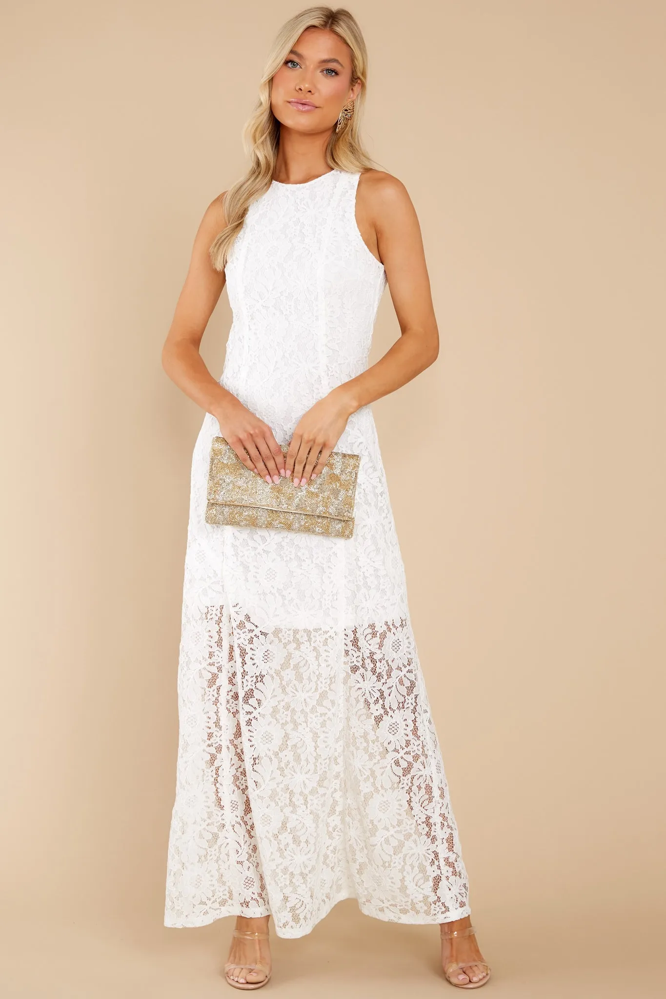 Irresistible Charm White Lace Maxi Dress