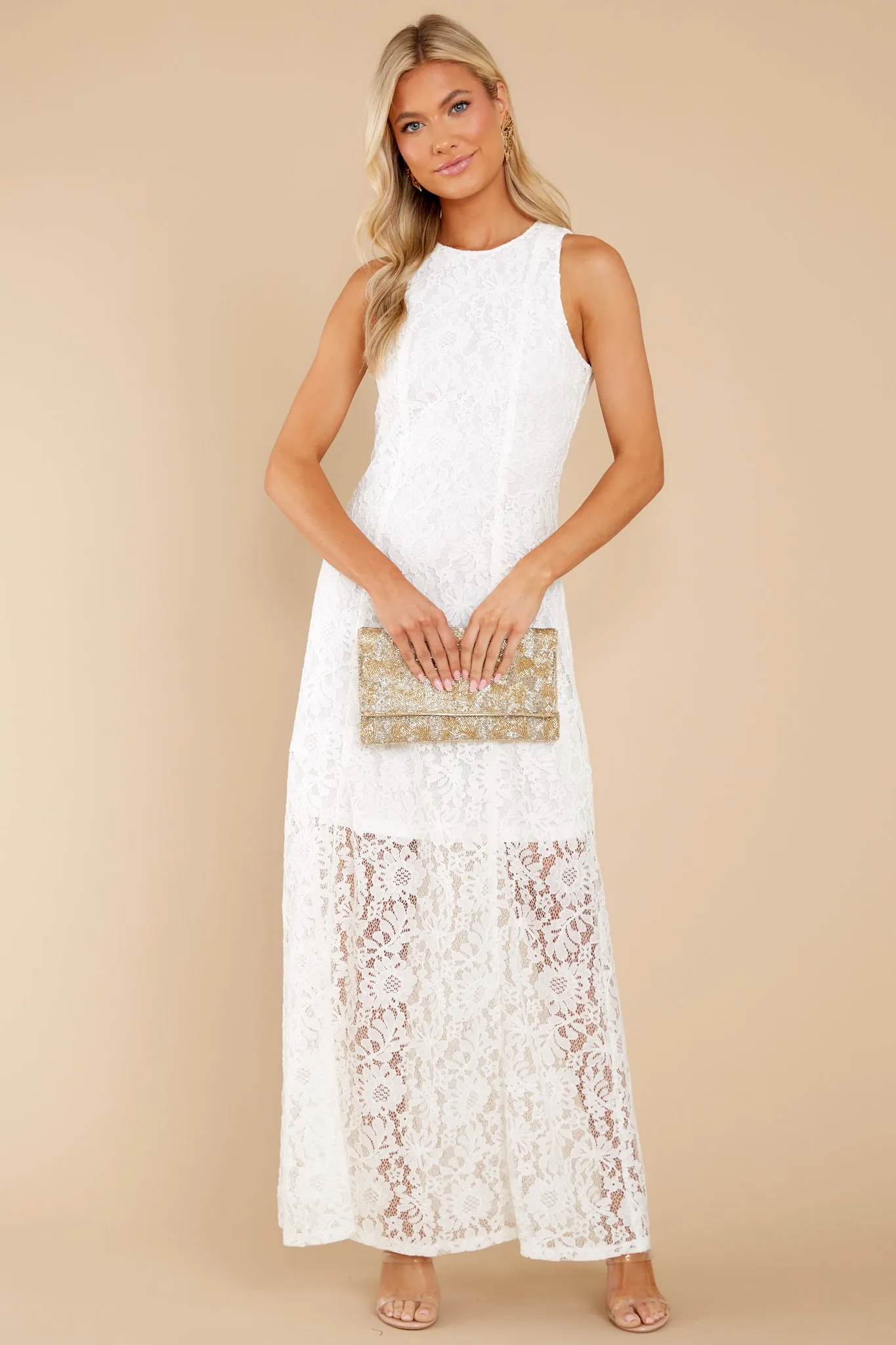 Irresistible Charm White Lace Maxi Dress