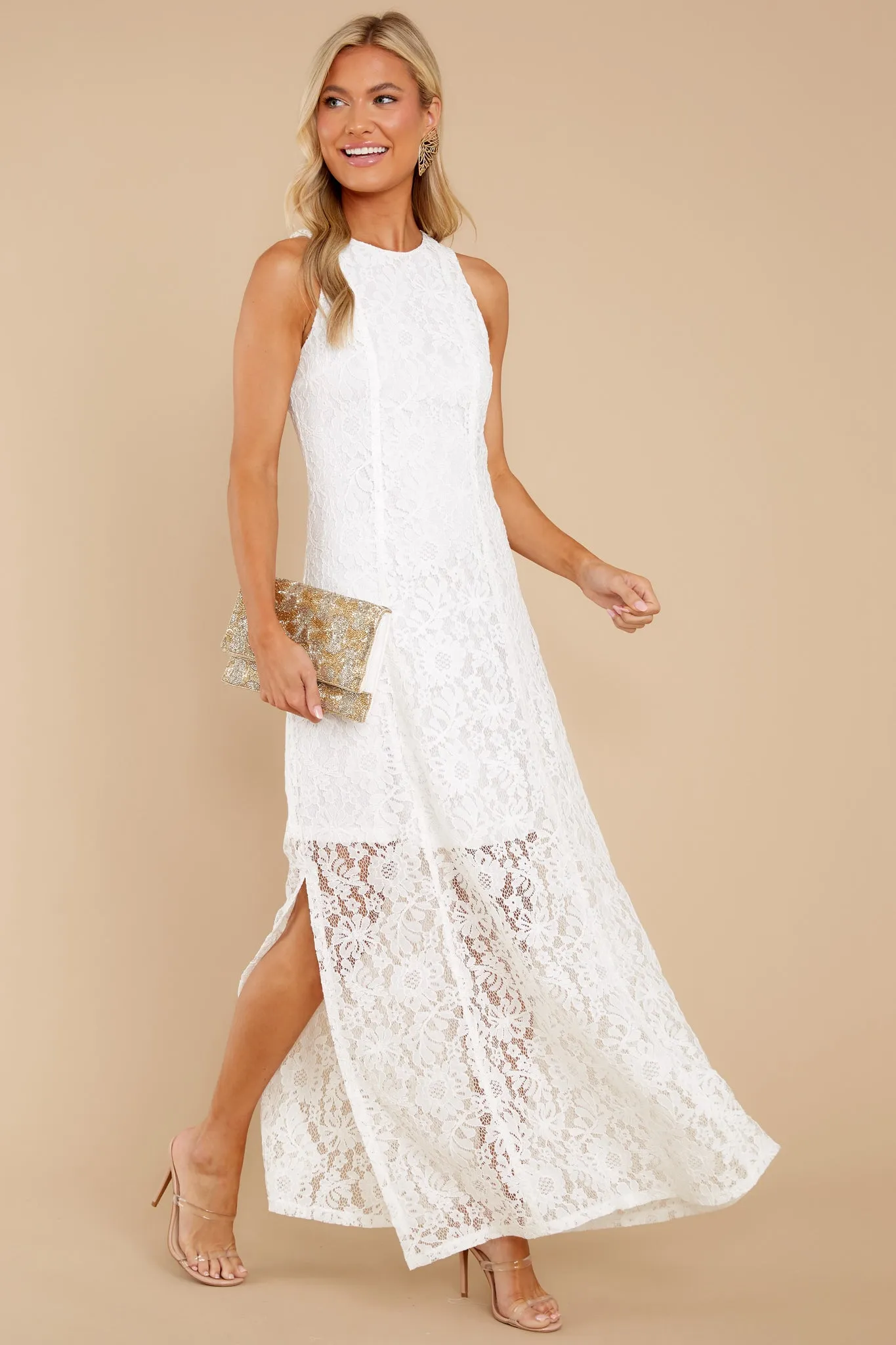 Irresistible Charm White Lace Maxi Dress