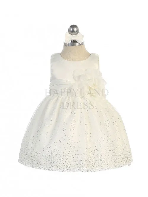 Ivory Sleeveless Satin Bodice Infant Girl Dress with Sparkle Tulle Skirt