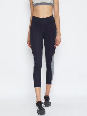 JUMP USA Women Solid Active Wear Navy Blue Tights