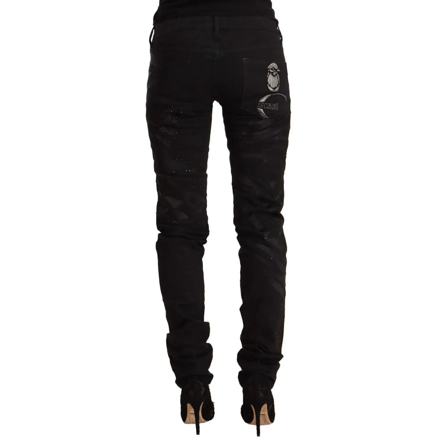 Just Cavalli Elegant Black Slim Fit Embellished Jeans