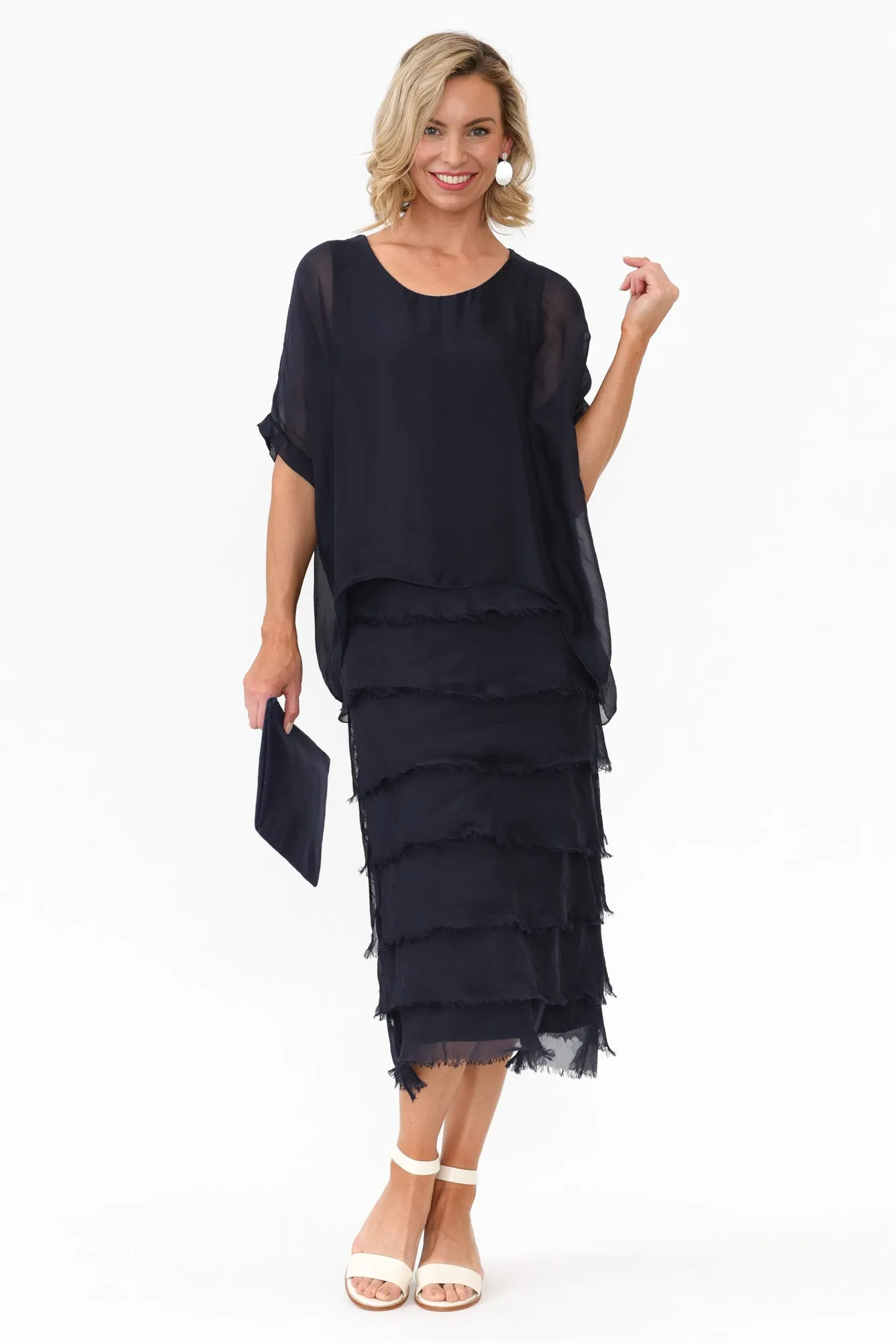 Katerina Navy Silk Overlay Maxi Dress