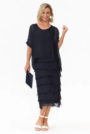 Katerina Navy Silk Overlay Maxi Dress