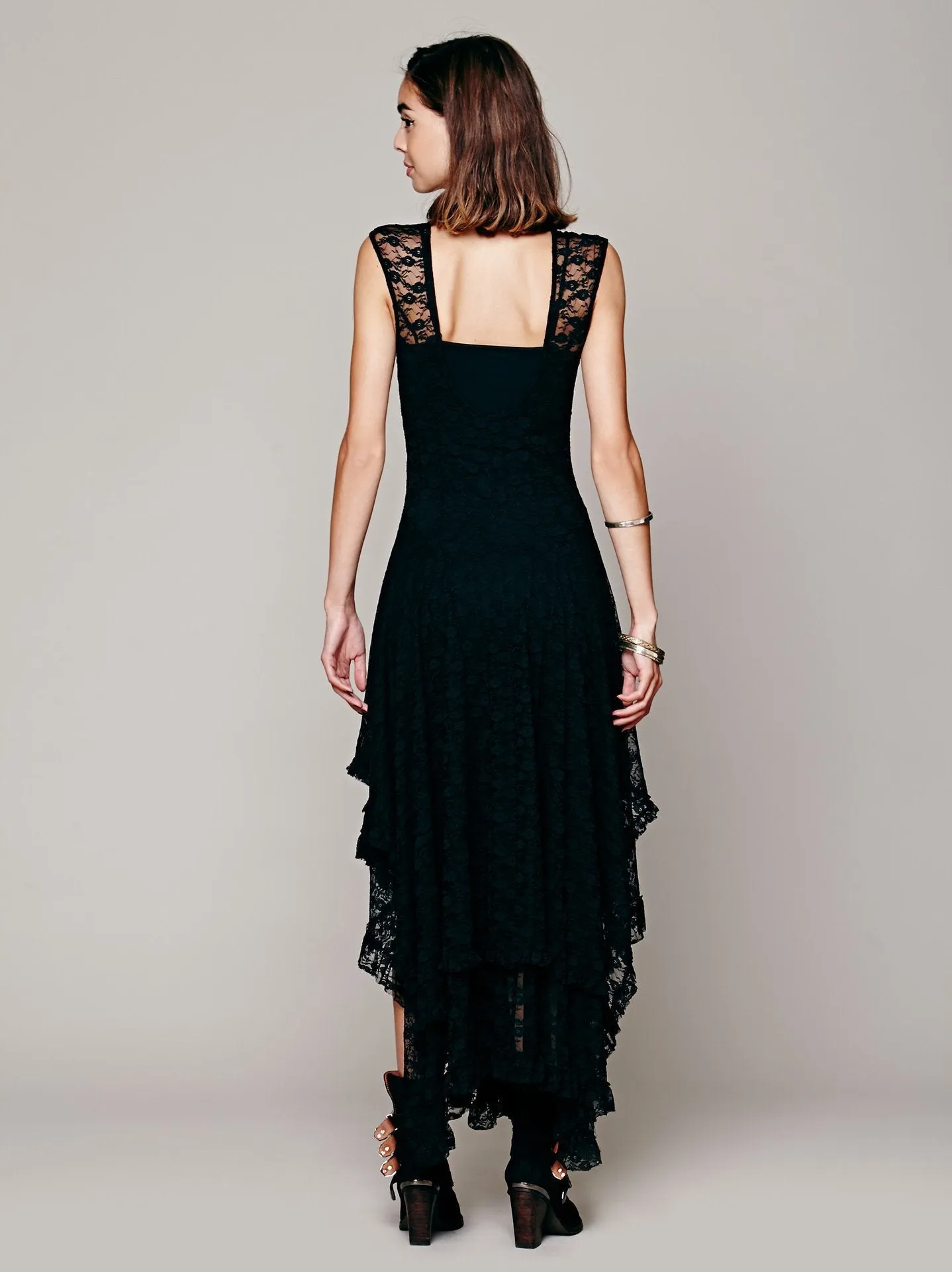 Lace Solid Color Irregular Maxi Dress