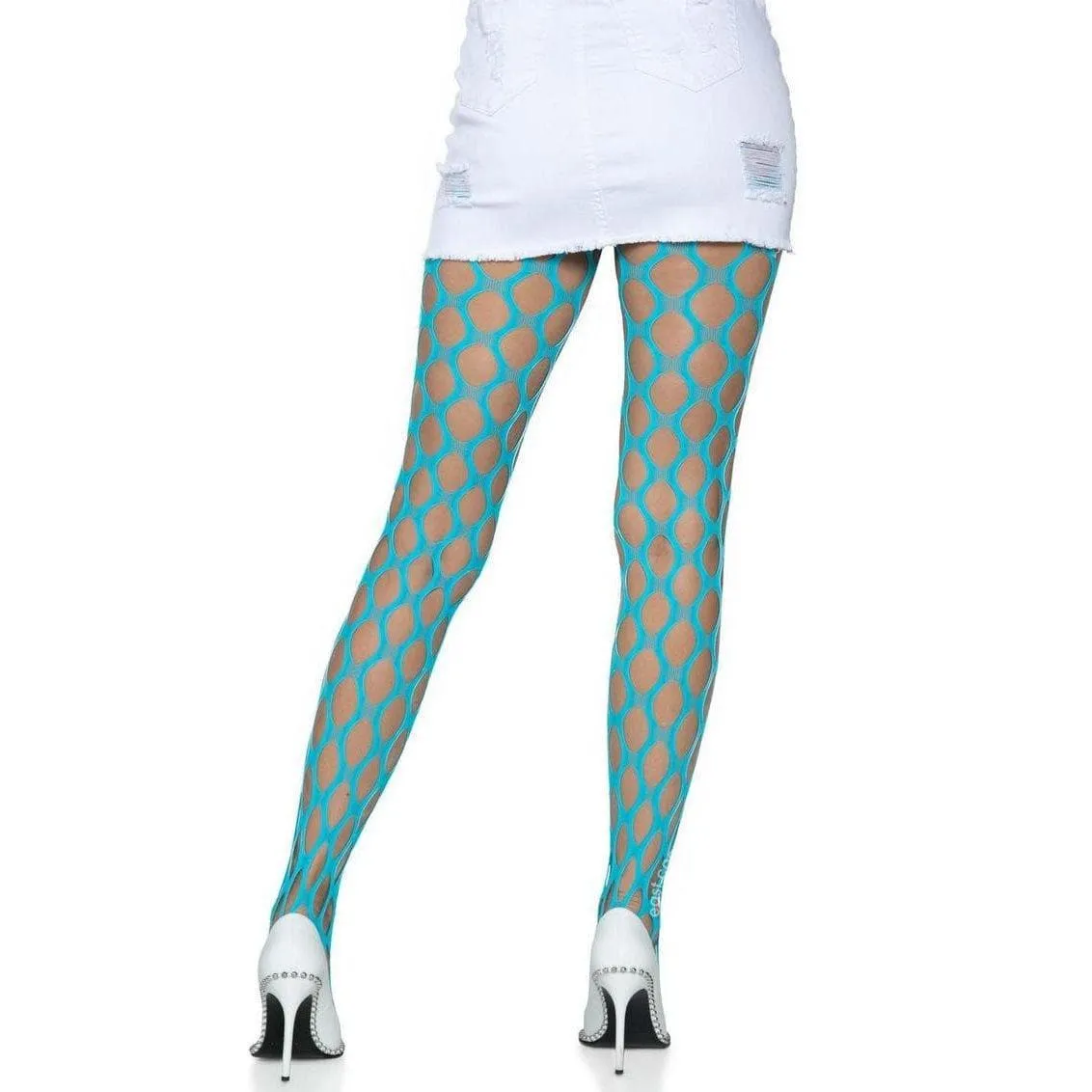 Leg Avenue Jumbo Pothole Net Tights Neon Blue