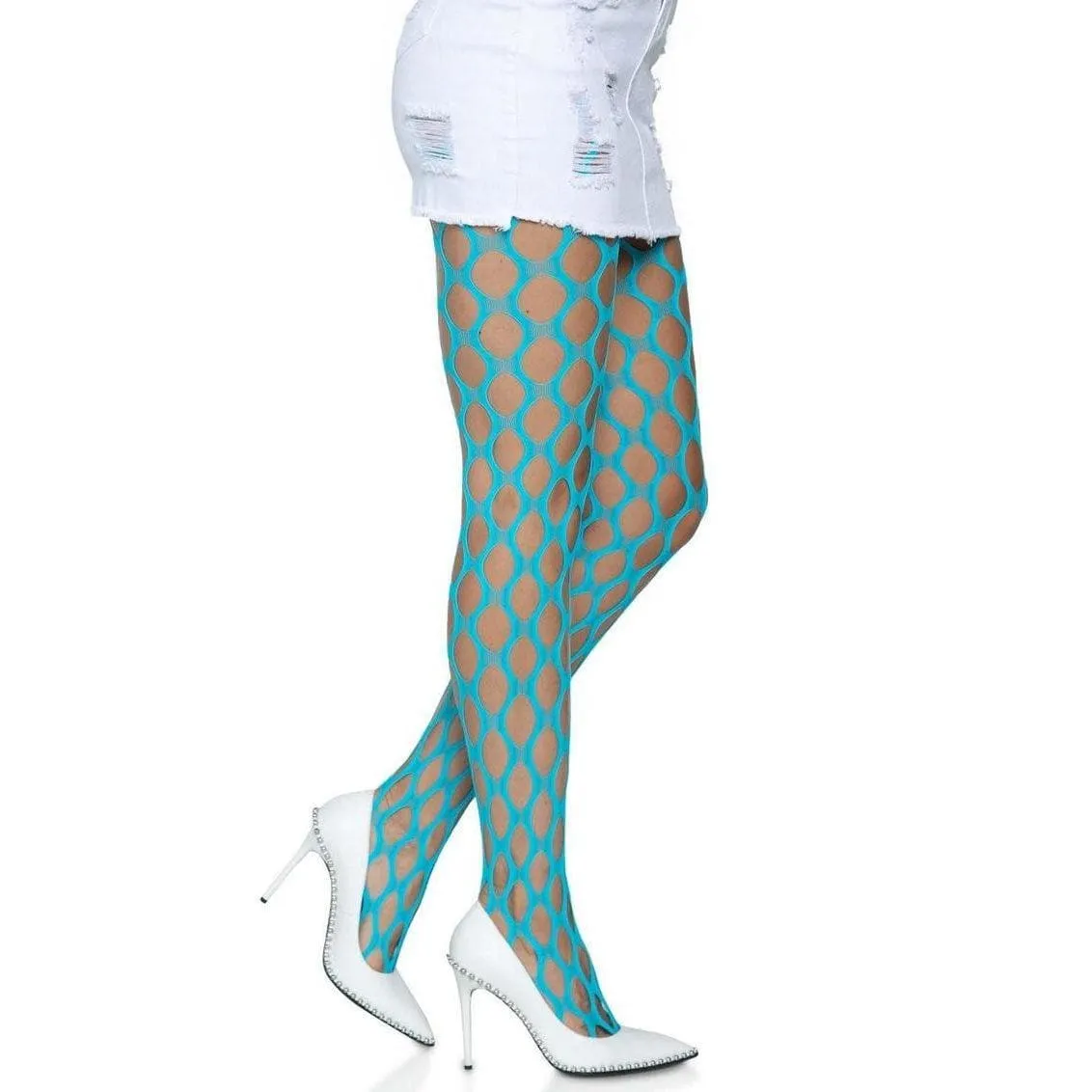 Leg Avenue Jumbo Pothole Net Tights Neon Blue