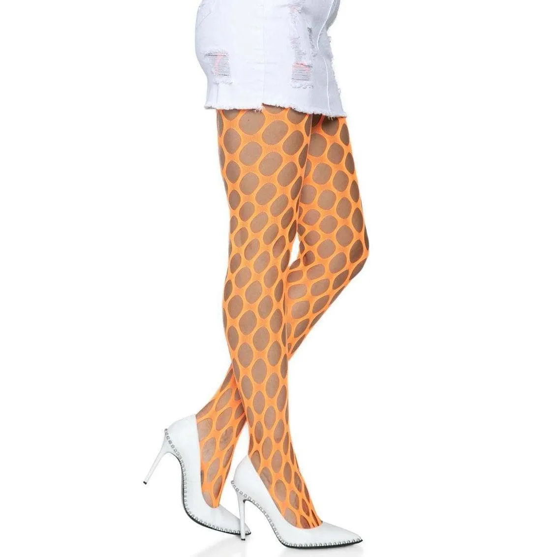 Leg Avenue Jumbo Pothole Net Tights Neon Orange