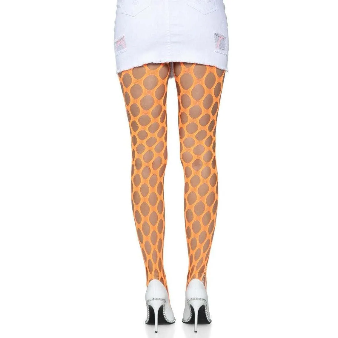 Leg Avenue Jumbo Pothole Net Tights Neon Orange