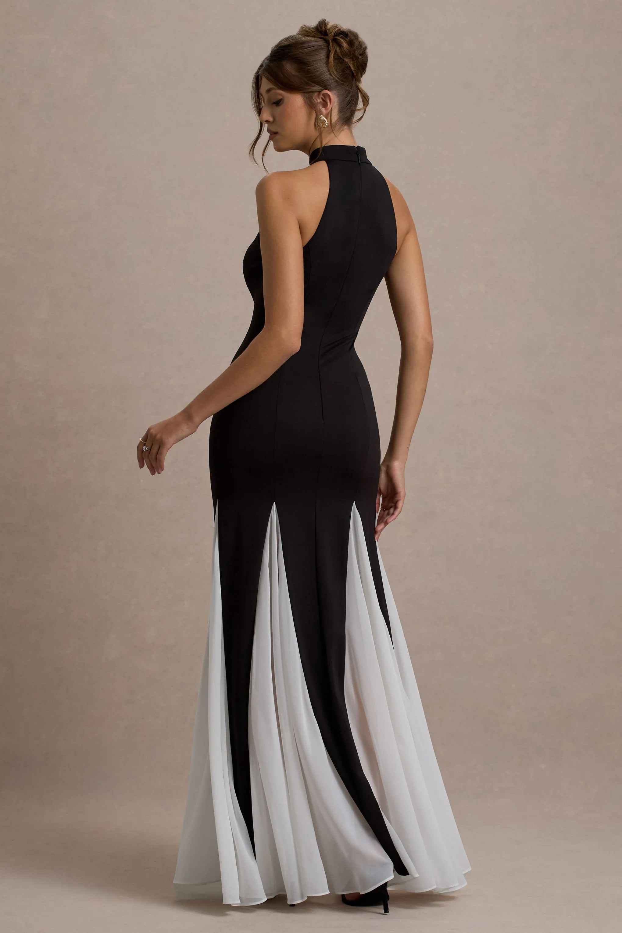 Litzy | Black High-Neck Maxi Dress With White Chiffon Trim