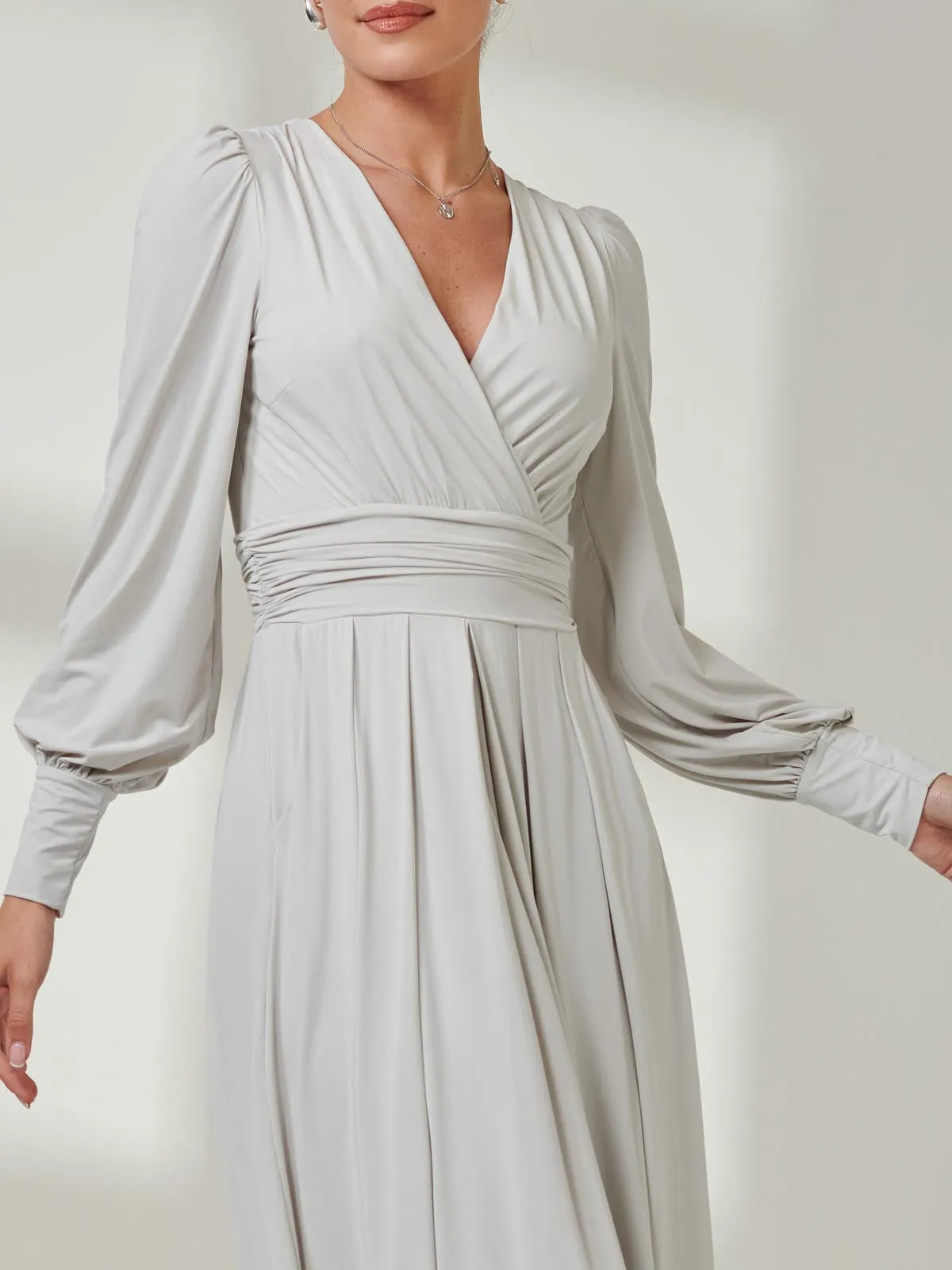 Long Sleeve Super Soft Jersey Maxi Dress, Pearl