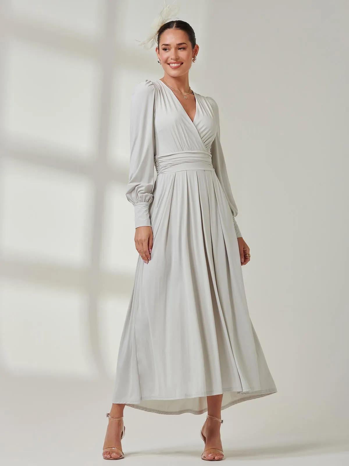 Long Sleeve Super Soft Jersey Maxi Dress, Pearl