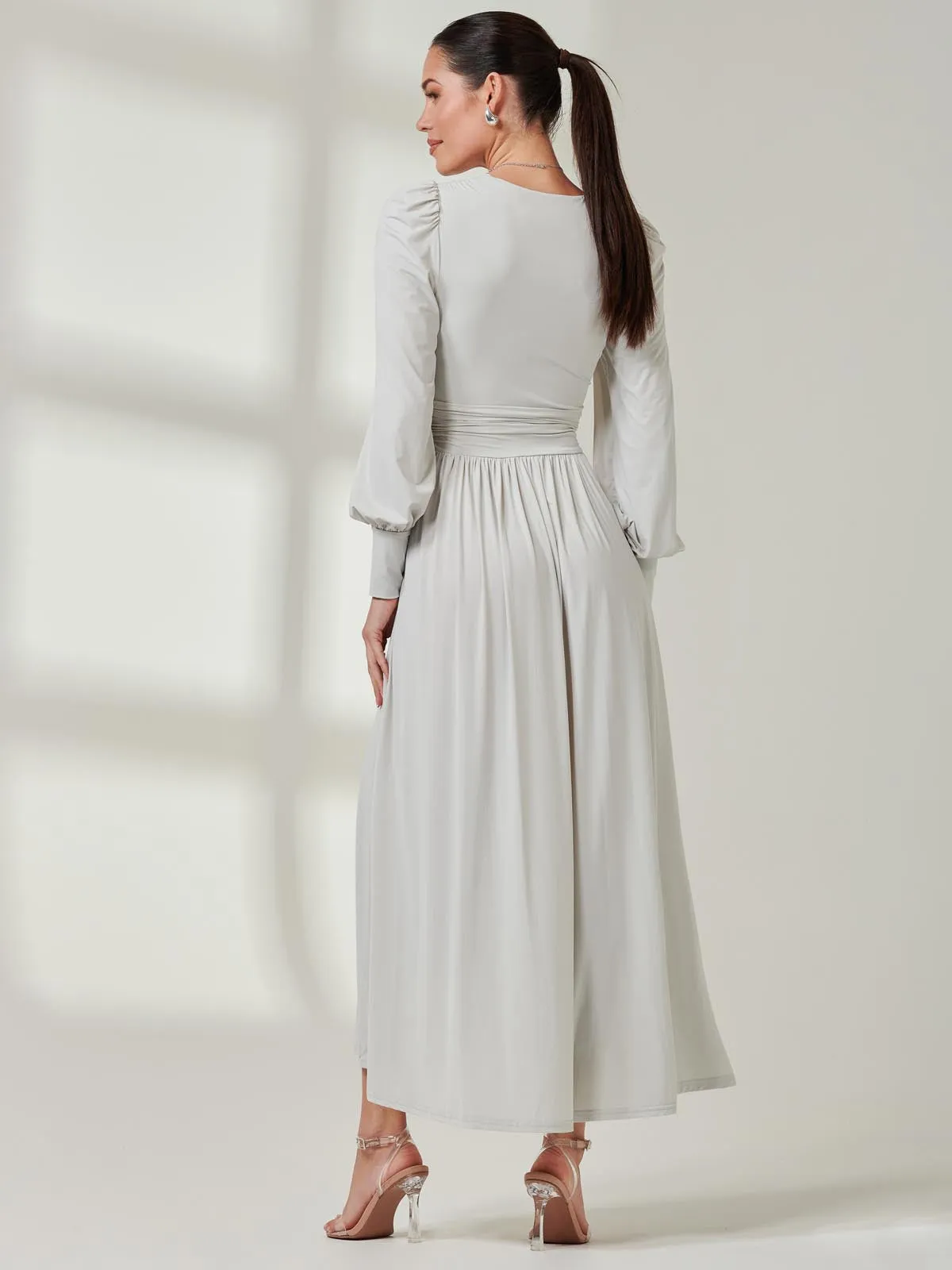 Long Sleeve Super Soft Jersey Maxi Dress, Pearl