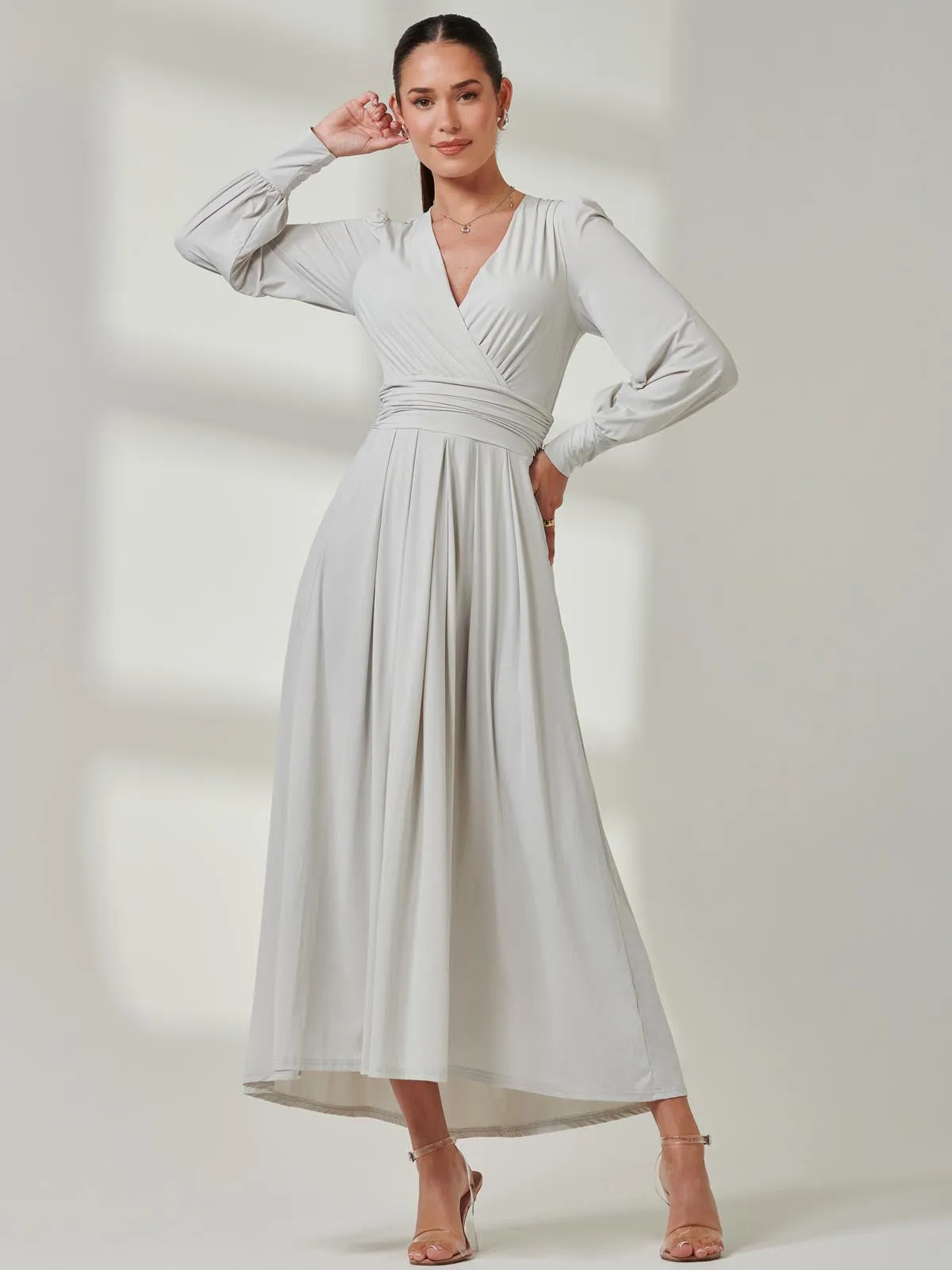 Long Sleeve Super Soft Jersey Maxi Dress, Pearl